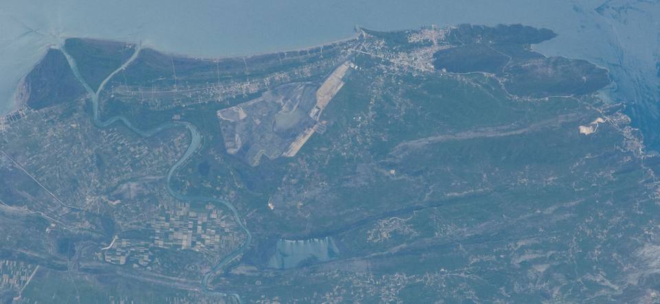 ISS031-E- - View of Montenegro - Ulcinj - bay Uvala Valdanos - river Buna - island Ada Bojana - lake Šasko jezero (cropped) — travel photo of Ada Bojana, Ulcinj