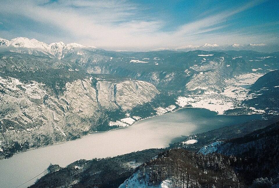 Lake Bohinj from air — travel photo of Bohinj, Lake Bled